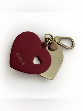 Furla Venus Doppio Cuore Red/Gold Leather Heart Bag charm